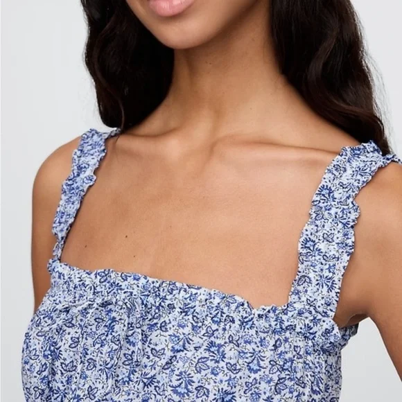 Gap X DÔEN Blue and White Sleeveless Square Neck Midi Sundress - Picture 4 of 10